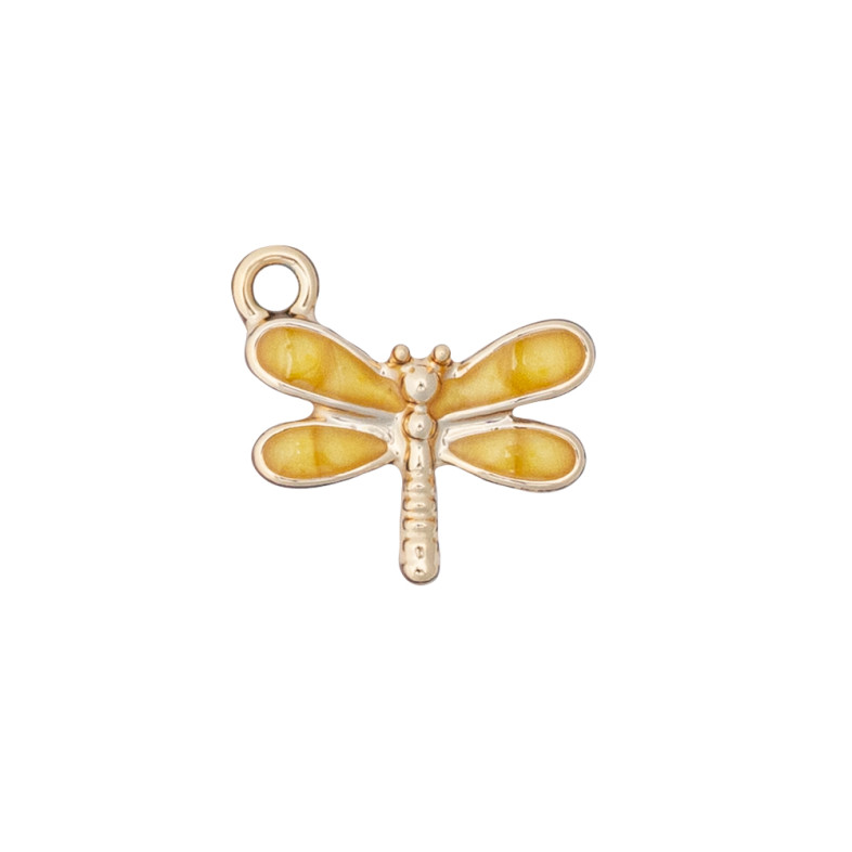 Enameled metal pendant Dragonfly yellow 1 pc.
