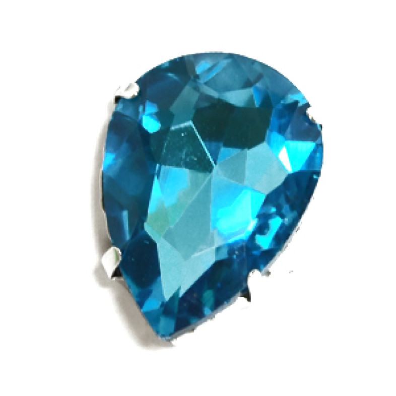 Sew-on glass rhinestones in metal frame 25×18 mm blue 1 pc