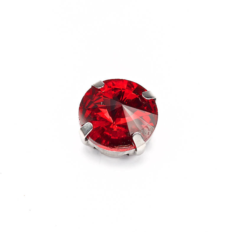 Sew-on glass rhinestones in metal frame 12 mm red pack of 2 pcs