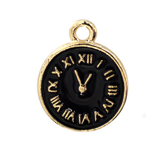 Enameled metal pendant Clock black 1 pc