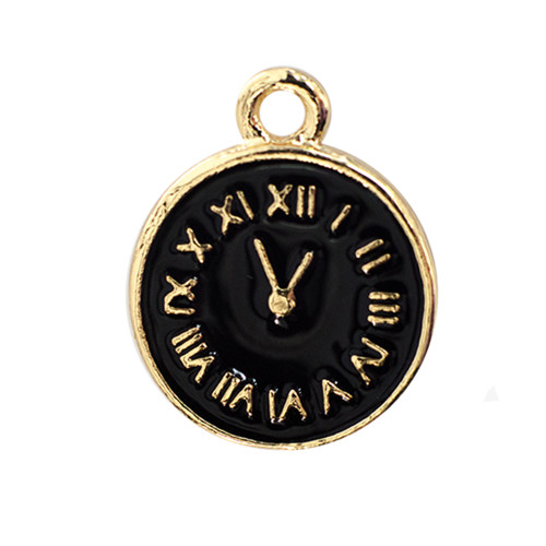 Enameled metal pendant Clock black 1 pc