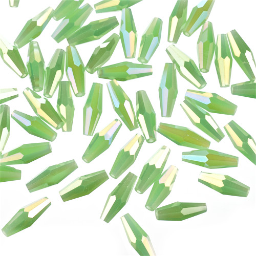 Crystal bead, elongated biconical, 11×4 mm, light green, 1 pc.