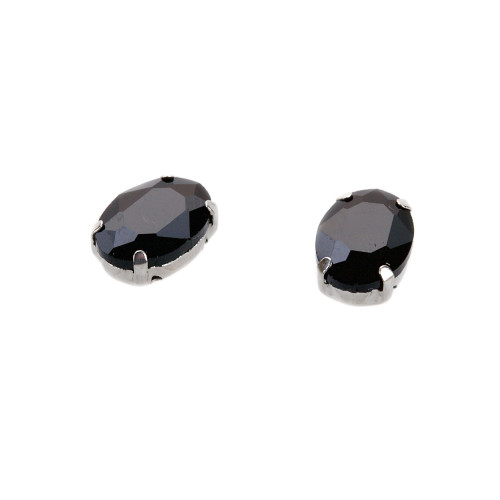 Sew-on glass rhinestones in metal frame 14×10 mm black pack of 2 pcs
