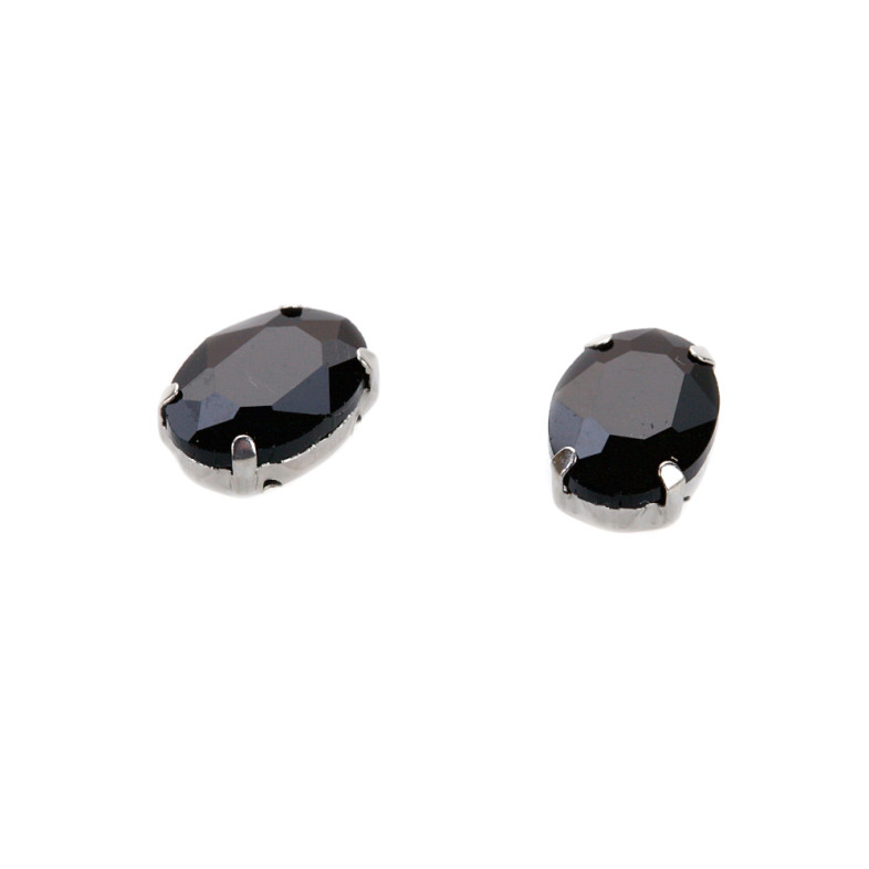 Sew-on glass rhinestones in metal frame 14×10 mm black pack of 2 pcs