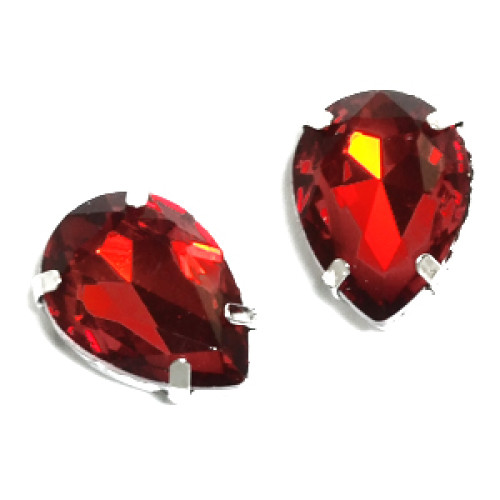 Sew-on glass rhinestones in metal frame 18×13 mm red pack of 2 pcs