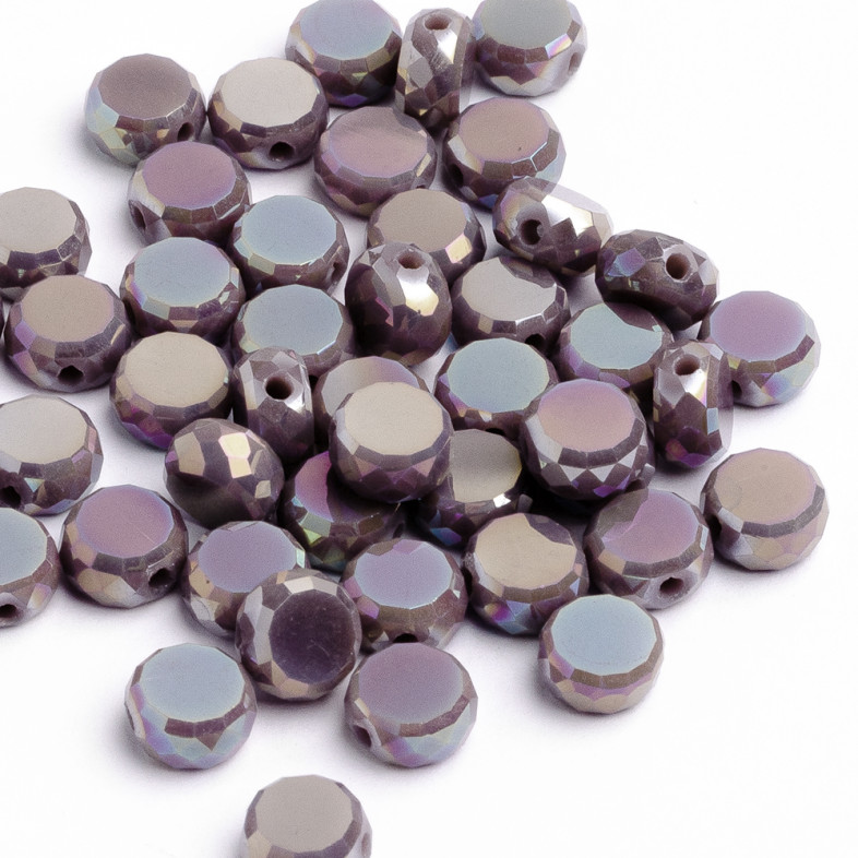 Koralik kryształowy okrągły płaski 8 mm fioletowy tęczowy 1 szt