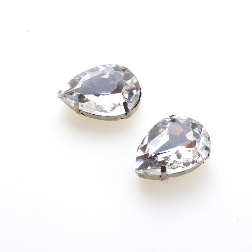 Sew-on glass rhinestones in metal frame 25×18 mm transparent pack of 2 pcs