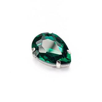 Cyrkonie szklane kropelkopodobny do szycia w metalicznym okuciu 18×13 mm zielony op.2 szt
