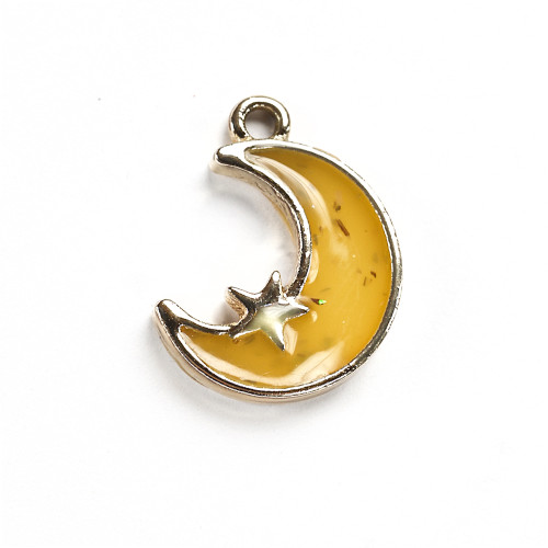 Enameled metal pendant Moon yellow 1 pc.