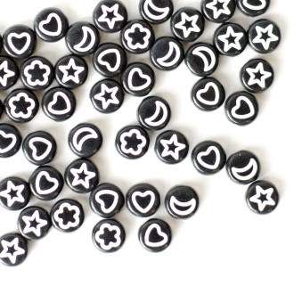 Koralik plastikowy 7x3,5 mm mix wzorów czarno-biały op.10 szt