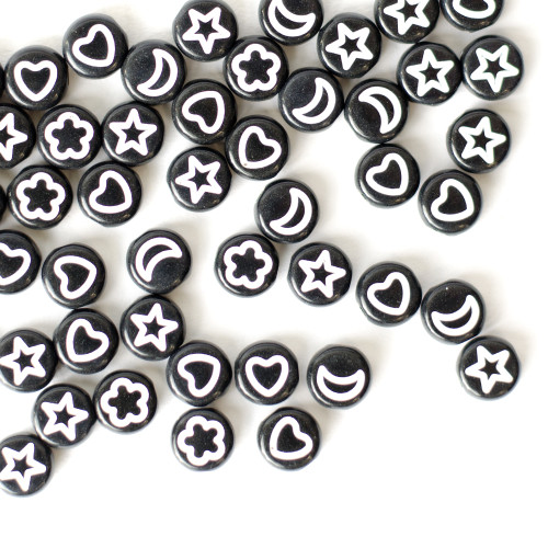 Koralik plastikowy 7x3,5 mm mix wzorów czarno-biały op.10 szt