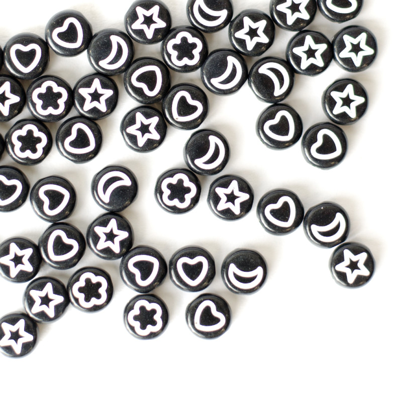Koralik plastikowy 7x3,5 mm mix wzorów czarno-biały op.10 szt