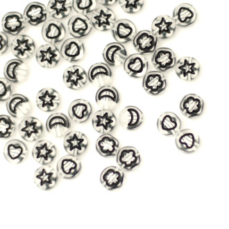 Koralik plastikowy 7x3,5 mm mix wzorów przezroczysty op.10 szt