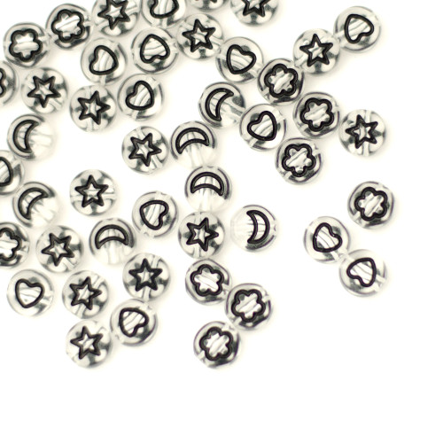 Koralik plastikowy 7x3,5 mm mix wzorów przezroczysty op.10 szt