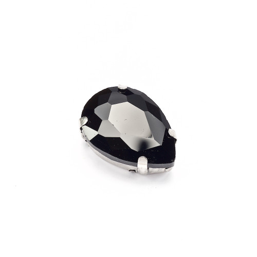 Teardrop-shaped sew-on glass rhinestones in a metal frame 18×13 mm black, pack of 2 pcs