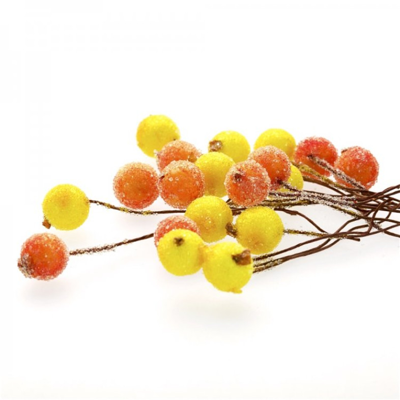 Decorative element 70 mm Berries in sugar yellow and orange 1 pc.