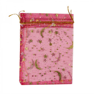 Decorative organza bag with pattern 12×9 cm pink 1 pc
