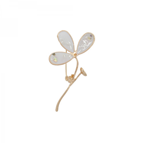 Brooch White flower gold 1 pc