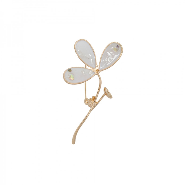 Brooch White flower gold 1 pc