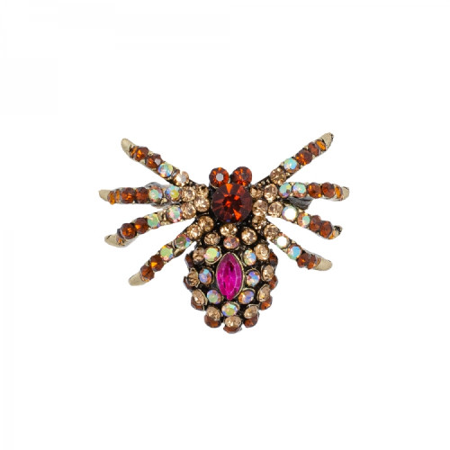 Spider brooch with gold rhinestones 1 pc