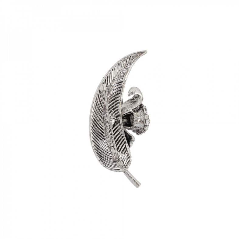 Brooch Leaf with burgundy flower dark steel 1 pc