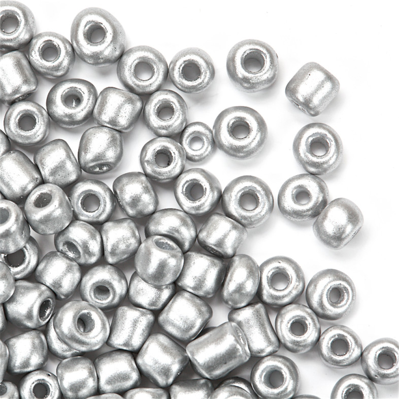 Round beads large metallic matte 6 (3.6 mm) silver pack of 20 g