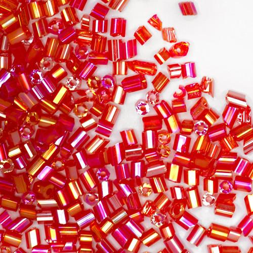 Chopped beads H (2.1 mm) red rainbow pack of 20 g