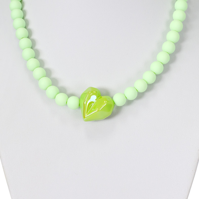 Necklace Heart light green (handmade) 1 pc