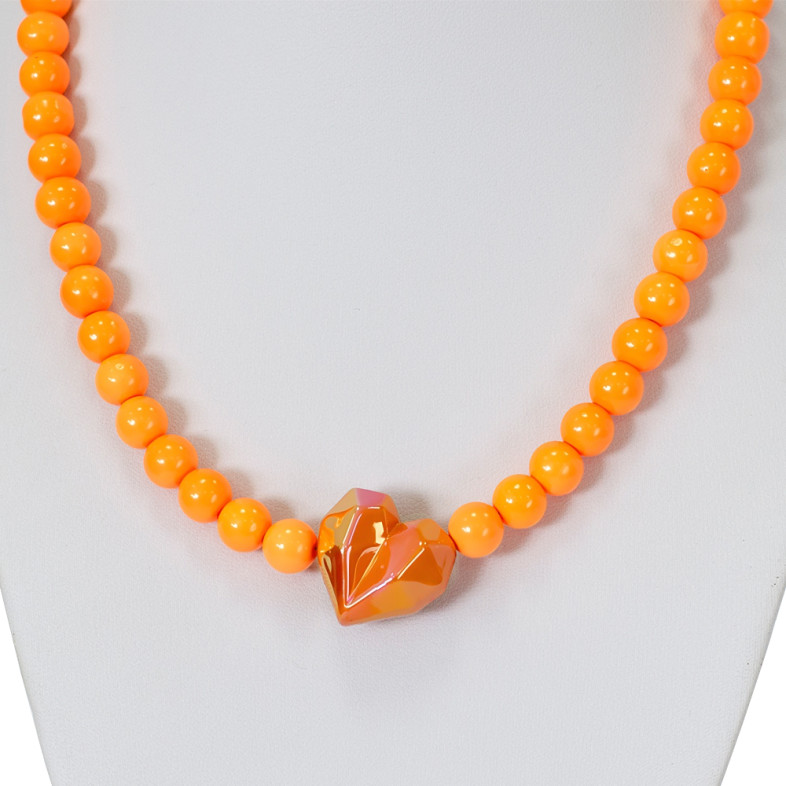 Necklace Orange Heart (handmade) 1 pc