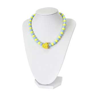 Necklace Heart yellow-blue (handmade) 1 pc