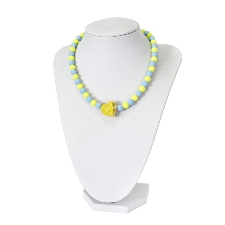 Necklace Heart yellow-blue (handmade) 1 pc