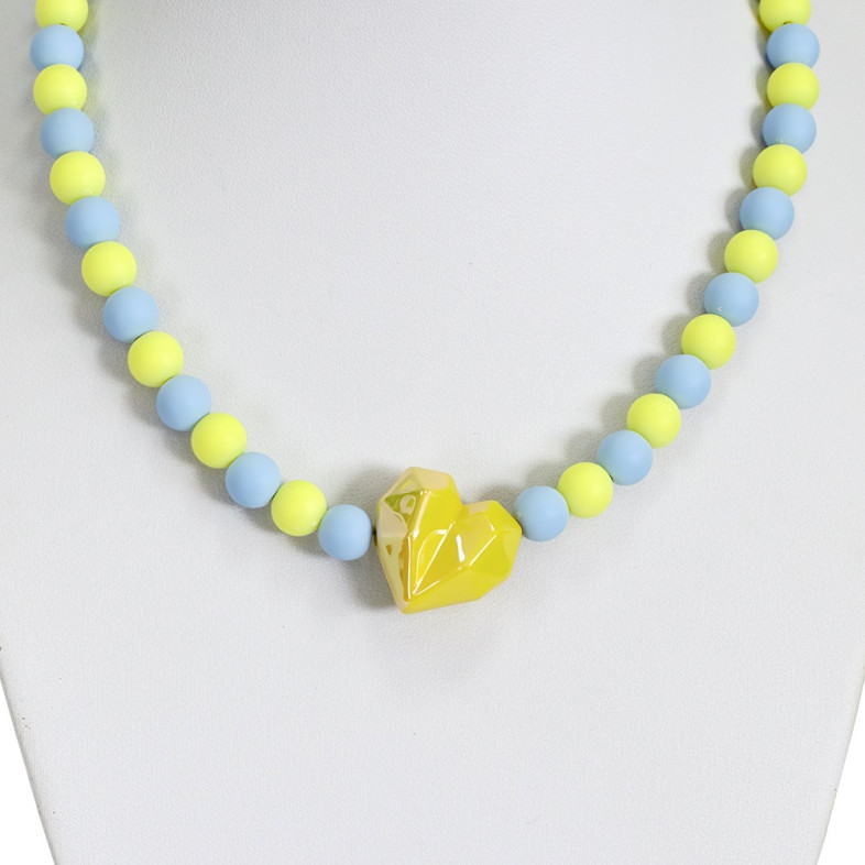 Necklace Heart yellow-blue (handmade) 1 pc