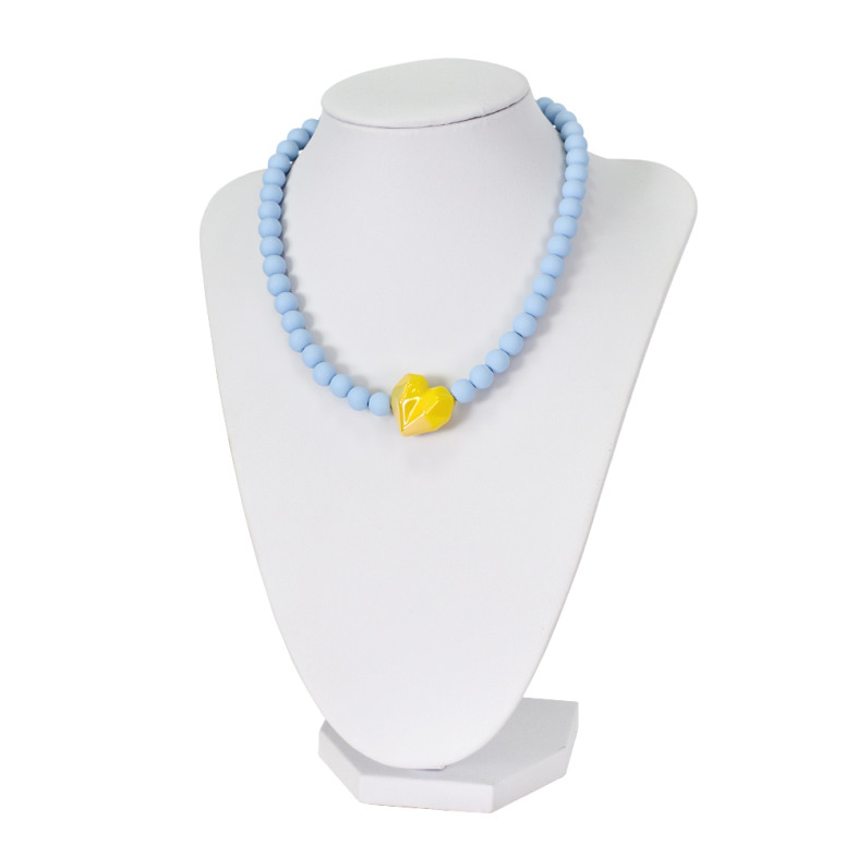 Necklace Heart yellow and blue (handmade) 1 pc