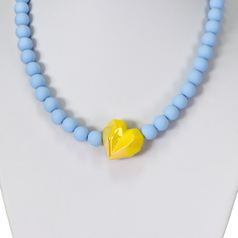 Necklace Heart yellow and blue (handmade) 1 pc