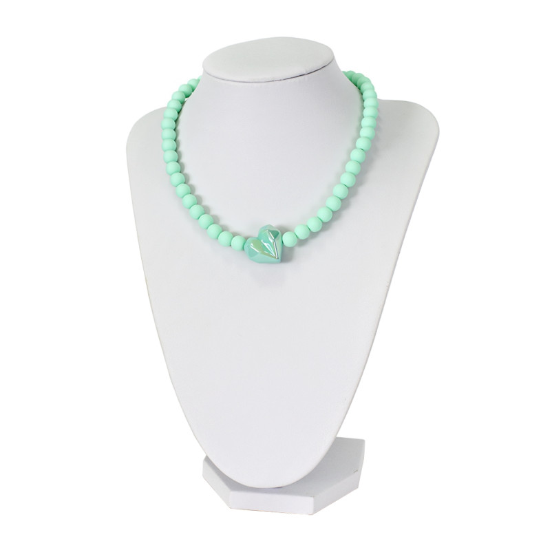 Necklace Heart green (handmade) 1 pc