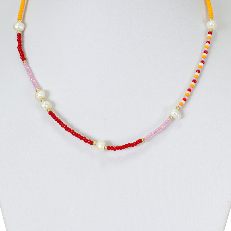 Necklace made of multi-colored beads and pearls (handmade) 1 pc.