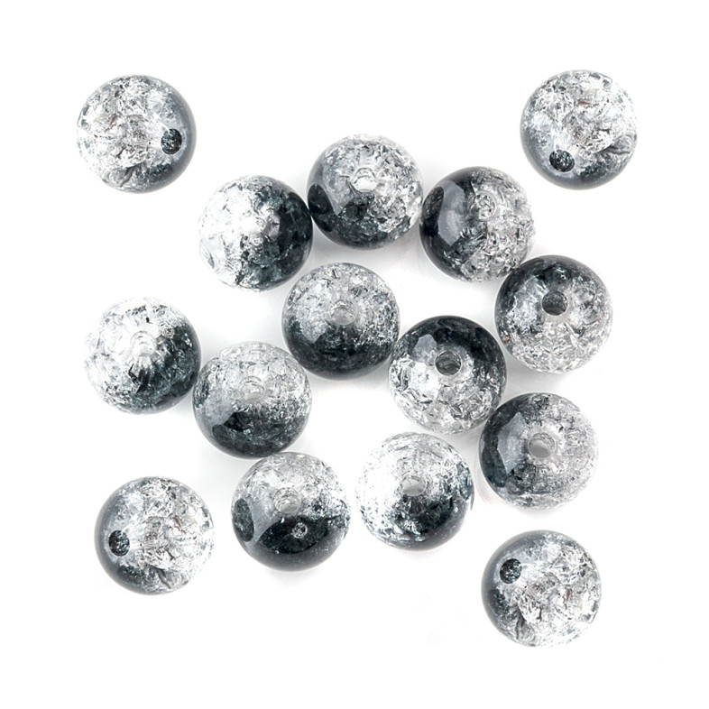 Plastic bead 14 mm transparent black broken glass 1 pc.