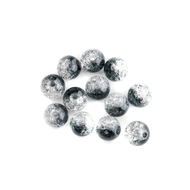Koralik plastikowy 12 mm przezroczysty czarny z spękaniami 1 szt