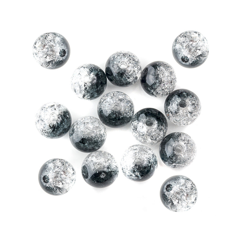 Koralik plastikowy 12 mm przezroczysty czarny z spękaniami 1 szt