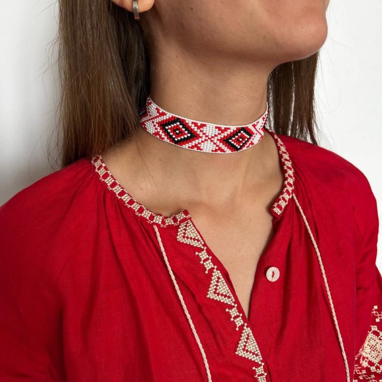 Choker Vyshyvanka biały (ręcznie wykonany) 1 szt