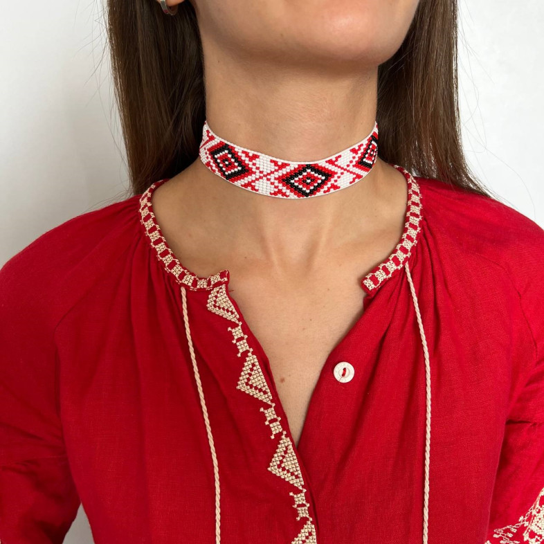 Choker Vyshyvanka biały (ręcznie wykonany) 1 szt