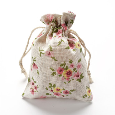 Decorative burlap bag Flowers 14×10 cm beige 1 pc
