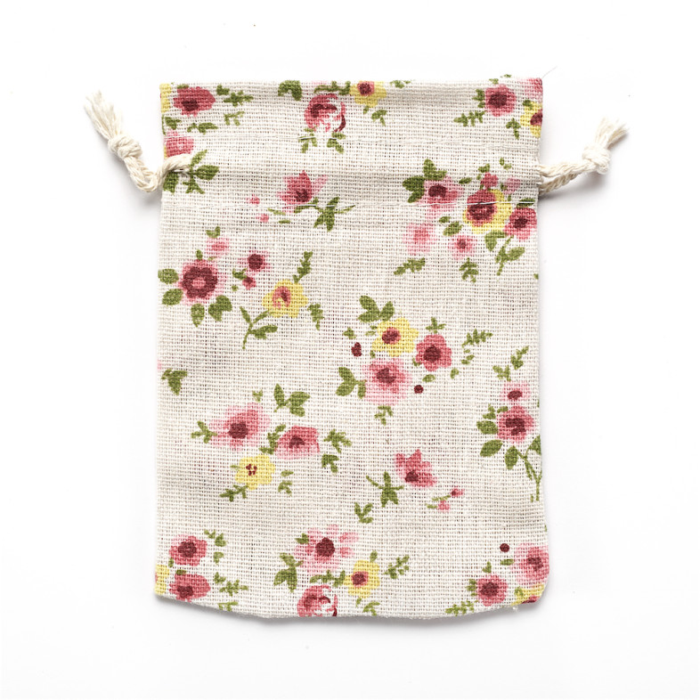 Decorative burlap bag Flowers 14×10 cm beige 1 pc