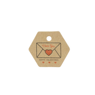 Etykieta papierowa 30x35 mm I love you Happy Valentines brązowy 1 szt