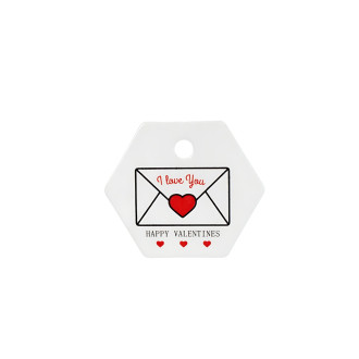 Etykieta papierowa 30x35 mm I love you Happy Valentines biały 1 szt