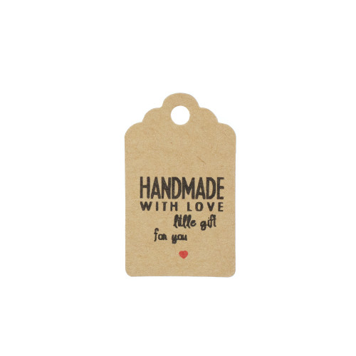 Etykieta papierowa 50x30 mm Handmade with love brązowy 1 szt