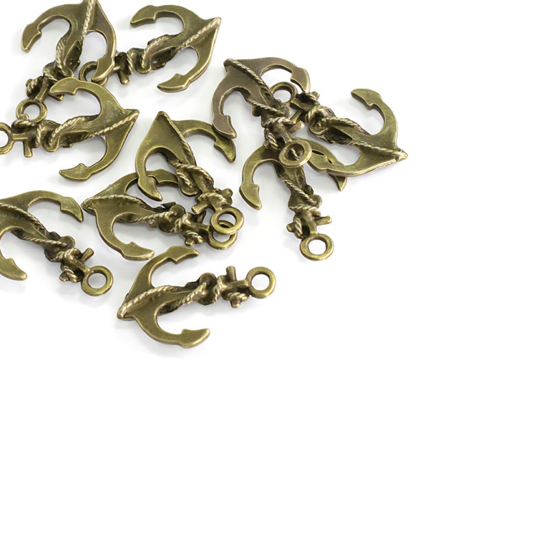 Metal pendant Anchor with rope bronze 1 pc.