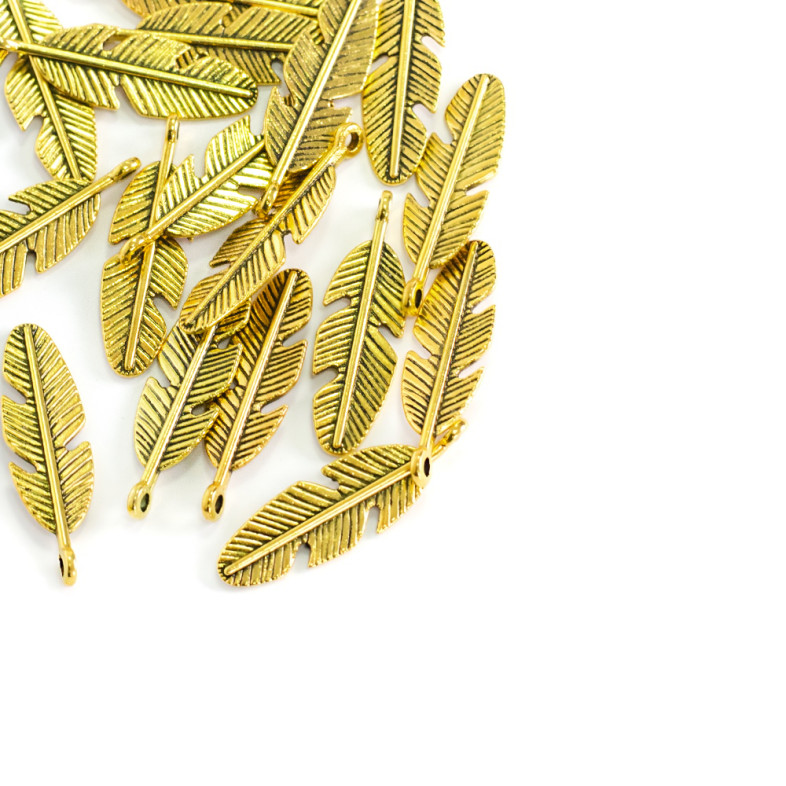 Metal pendant Feathers gold 1 pc