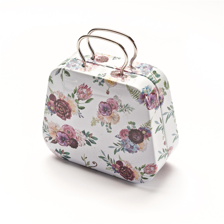 Metal box 70×55 mm Flowers on a white background 1 pc.