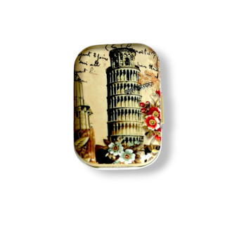 Metal box 60×40 mm Leaning Tower of Pisa with flowers 1 pc.